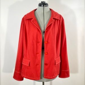 Bob Mackie Smart Denim Vintage Jacket 70s Red Flap Pockets Medium Large Soft